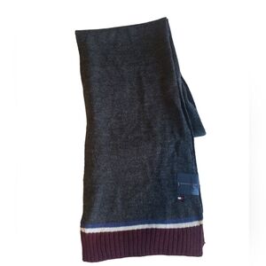Tommy Hilfiger Charcoal and Maroon Knit Scarf